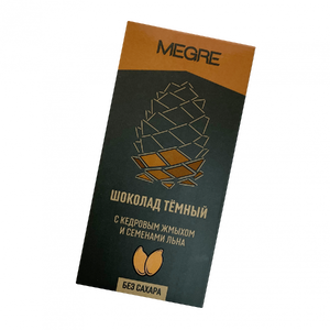 ШОКОЛАД ТЕМНЫЙ "MEGRE" С КЕДРОВЫМ ЖМЫХОМ И СЕМЕНАМИ ЛЬНА, 50 Г.